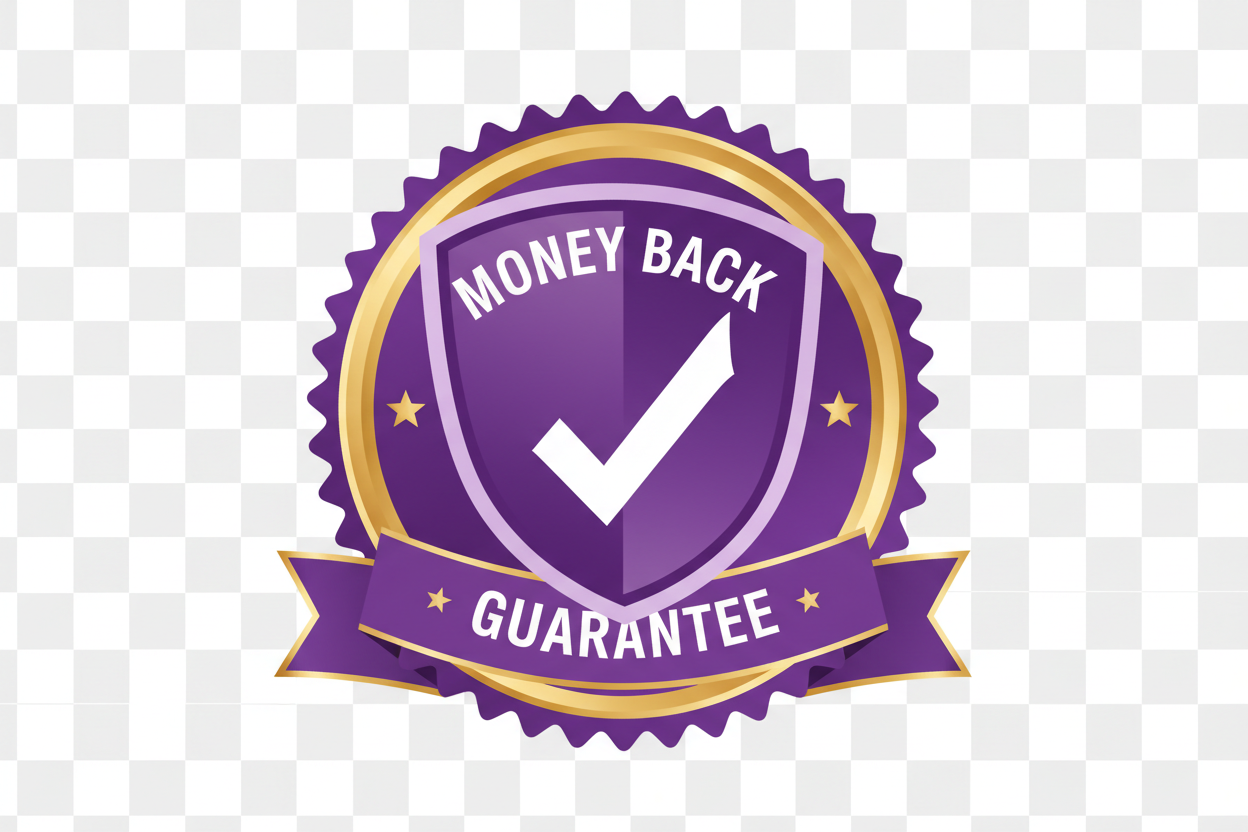 money back gurantee with purple color and transparent background